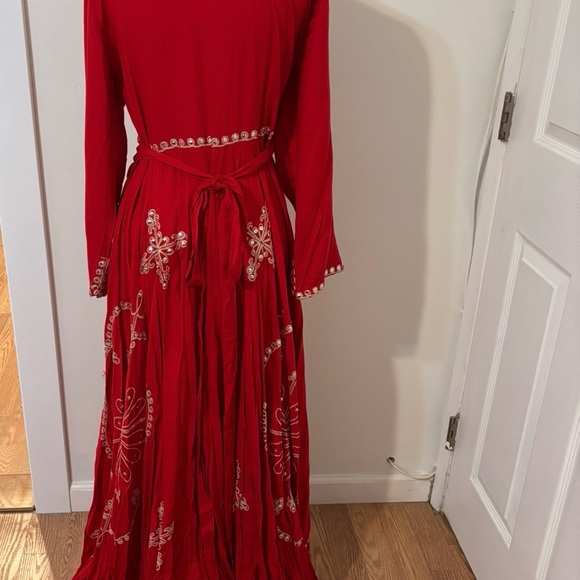 The J Peterman Company Women’s Red Wrap Dress Maxi Midi  High Low Size Large - Picture 7 of 12